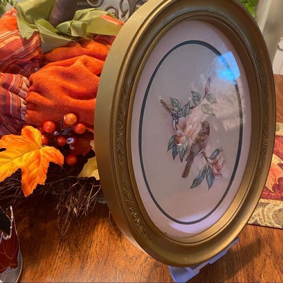 Vintage Home Interiors Oval Bird Picture~Oval~ Gold Frame HOMCO - Picture 2 of 3